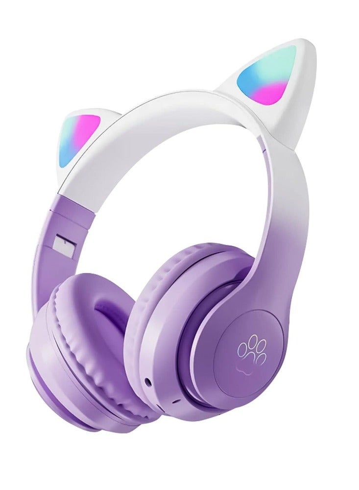 Excefore Wireless Bluetooth Headphones Kids Over-Ear Cat Ear LED Light Up Foldable for Girls Toddlers Fire Tablet/Laptop/iPad/School - Image 2