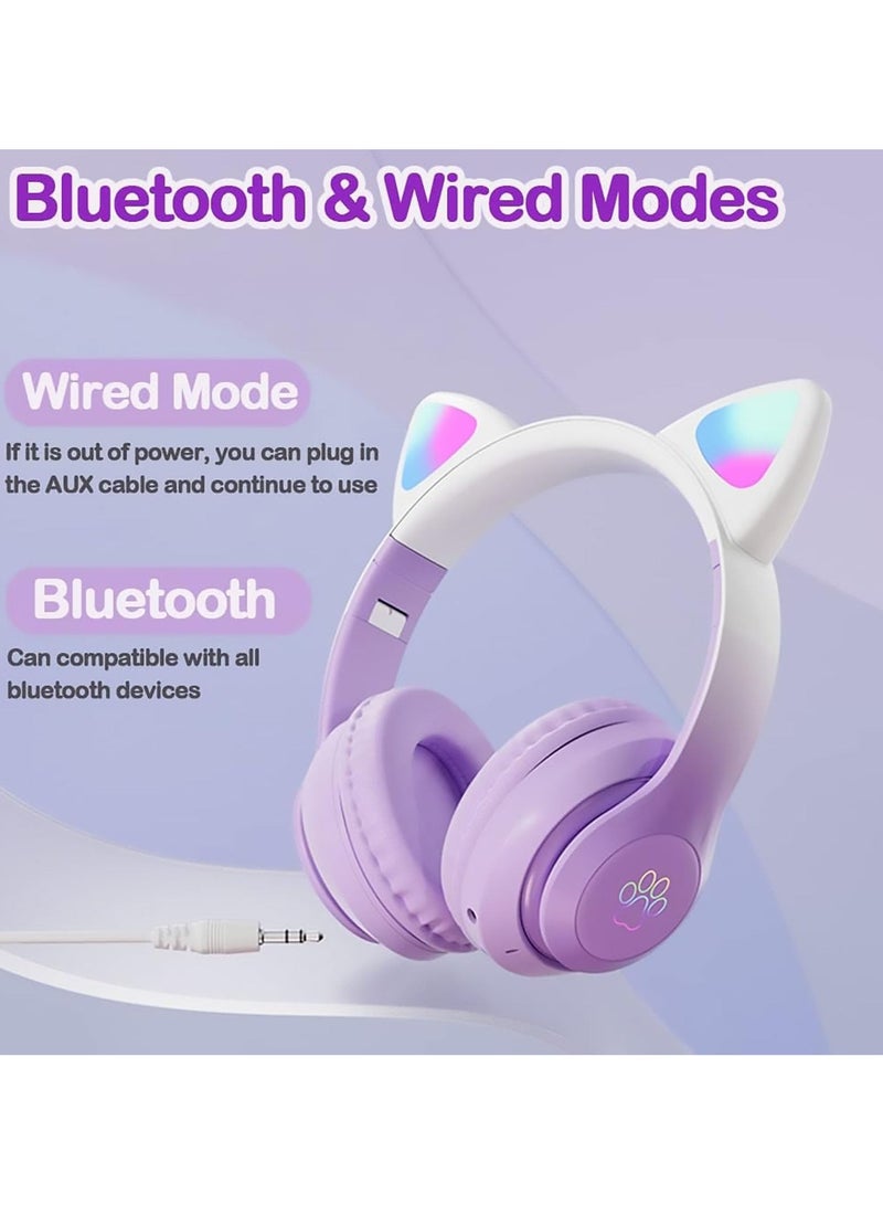 Excefore Wireless Bluetooth Headphones Kids Over-Ear Cat Ear LED Light Up Foldable for Girls Toddlers Fire Tablet/Laptop/iPad/School - Image 4