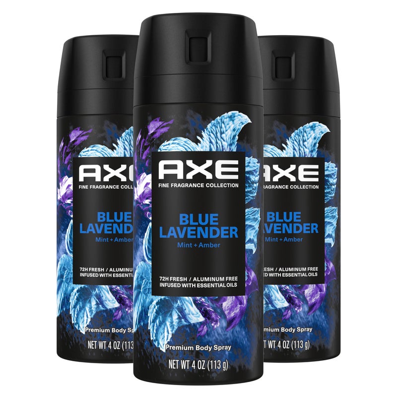 Axe مجموعة عطور AXE الفاخرة - بخاخ مزيل العرق للرجال - لافندر أزرق - 3 عبوات مع حماية من الروائح لمدة 72 ساعة وانتعاش معززة بزيوت اللافندر والنعناع والعنبر - 4 أونصات - Image 1