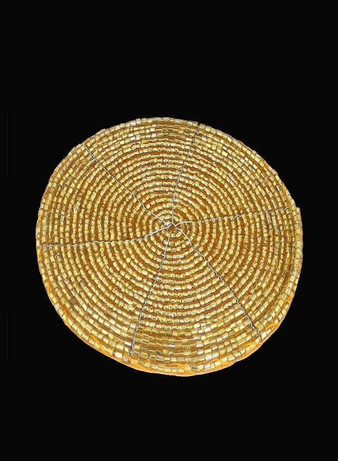 AIA India Handmade Golden Beaded Tea Coasters, Set of 10 Pieces | Diameter 4.00 Inch - Image 3