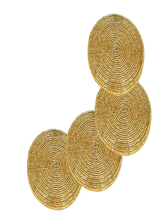 AIA India Handmade Golden Beaded Tea Coasters, Set of 10 Pieces | Diameter 4.00 Inch - Image 2
