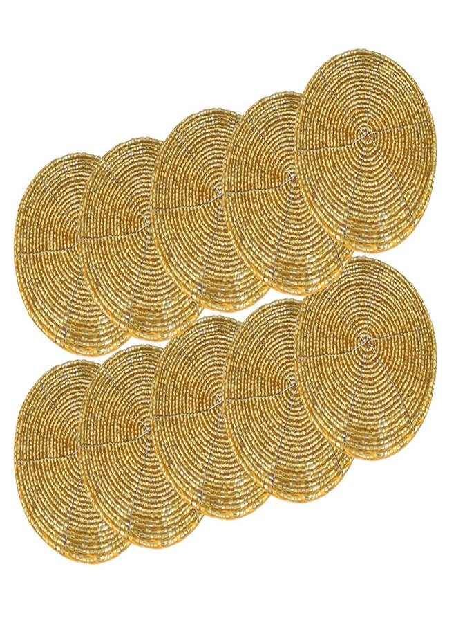 AIA India Handmade Golden Beaded Tea Coasters, Set of 10 Pieces | Diameter 4.00 Inch - Image 1