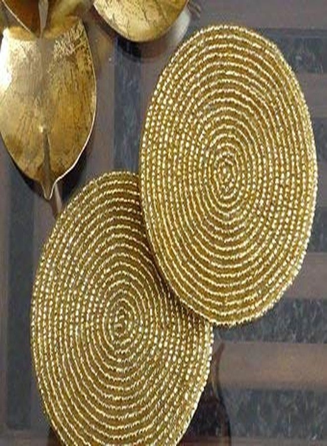 AIA India Handmade Golden Beaded Tea Coasters, Set of 10 Pieces | Diameter 4.00 Inch - Image 4