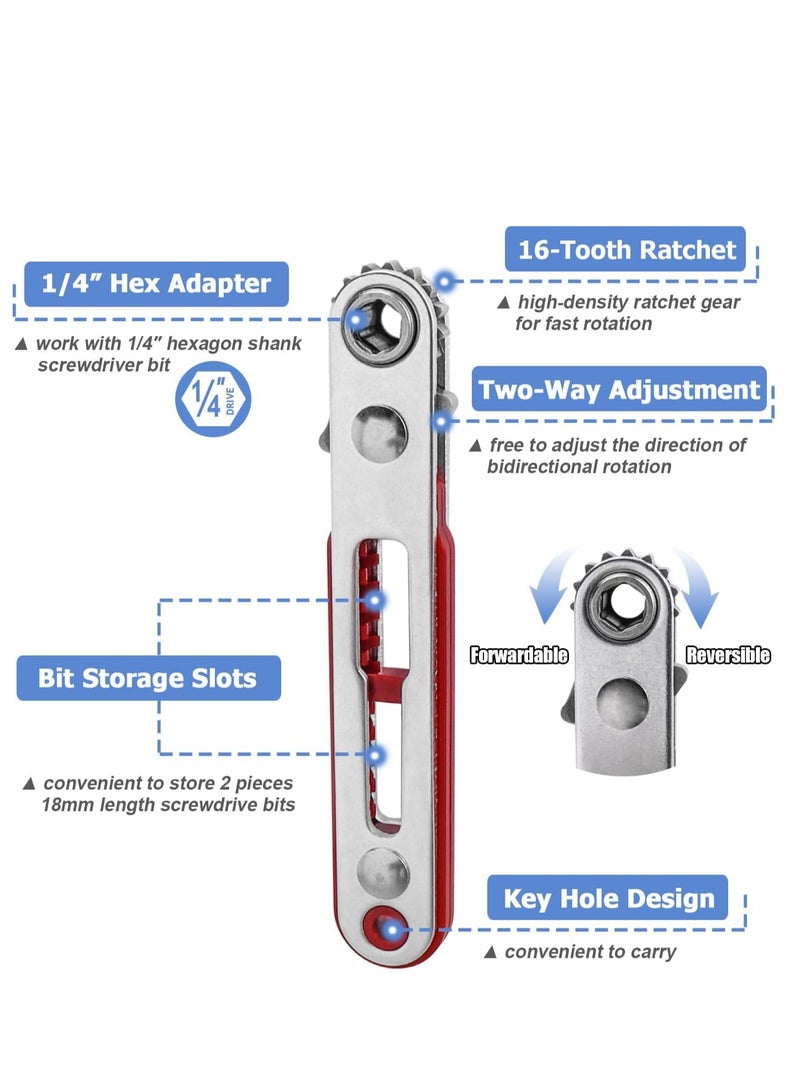 KASTWAVE Mini Ratchet Wrench, 1/4 Inch Drive Ratcheting Screwdriver, Wrenches Elbow Head and Flat Head High Torque Offset Reversible Drive Handle for 1/4-Inch Hex Shank Drill, Screwdriver Bits, 2 Pcs - Image 3