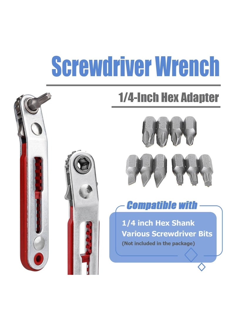 KASTWAVE Mini Ratchet Wrench, 1/4 Inch Drive Ratcheting Screwdriver, Wrenches Elbow Head and Flat Head High Torque Offset Reversible Drive Handle for 1/4-Inch Hex Shank Drill, Screwdriver Bits, 2 Pcs - Image 5