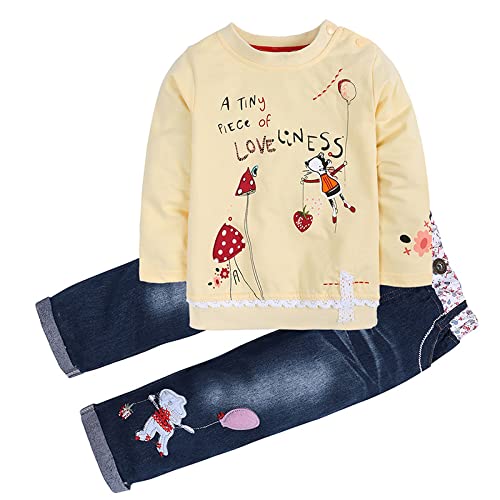 LUKYCILD Toddler Girl Clothes Baby Girl Long Sleeve Top + Jeans Pants with Pockets 2 Piece Outfit Cartoon Clothing Set - Image 2
