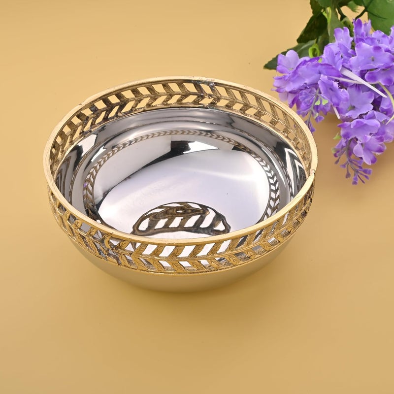 GiBOX GIBOX Stainless Steel Bowl with Brass Ring Hand Crafted Dry Fruit Salad Food Condiments Serving Decorative for Festive Christmas Diwali Dinner Lunch Kitchen Party Special Occasions & Gifting - Image 2