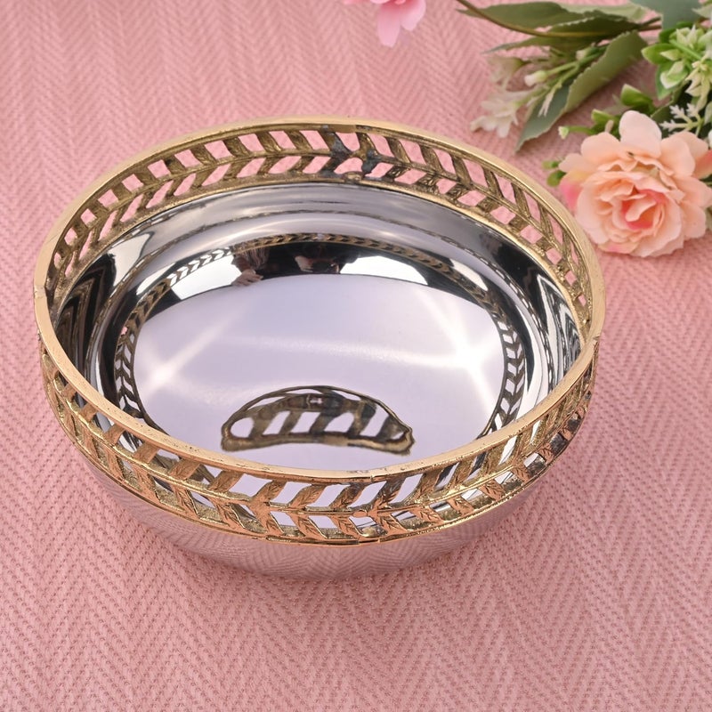 GiBOX GIBOX Stainless Steel Bowl with Brass Ring Hand Crafted Dry Fruit Salad Food Condiments Serving Decorative for Festive Christmas Diwali Dinner Lunch Kitchen Party Special Occasions & Gifting - Image 4