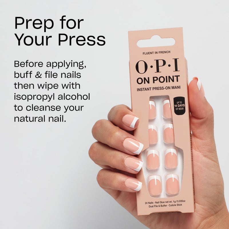 OPI On Point Fluent in French | Short Round Nude Pink & White French Tip Press On Nails | With Nail Glue | Long Lasting, Reusable, Non-damaging - Image 5