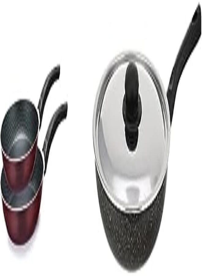 TRUEVAL Trueval frying pan set, 2 pieces (size 16-22), dark red + Lazord granite pans deep frying pan 28 plus with stainless cover, black 