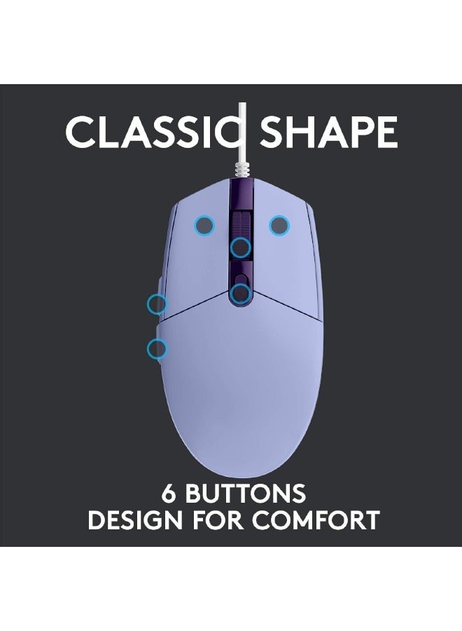 Wired Gaming Mouse with 8,000 DPI Sensor, LIGHTSYNC RGB, 6 Programmable ons, On-Board Memory, Screen Mapping, Compatible with PC and Mac – Lilac - Image 3