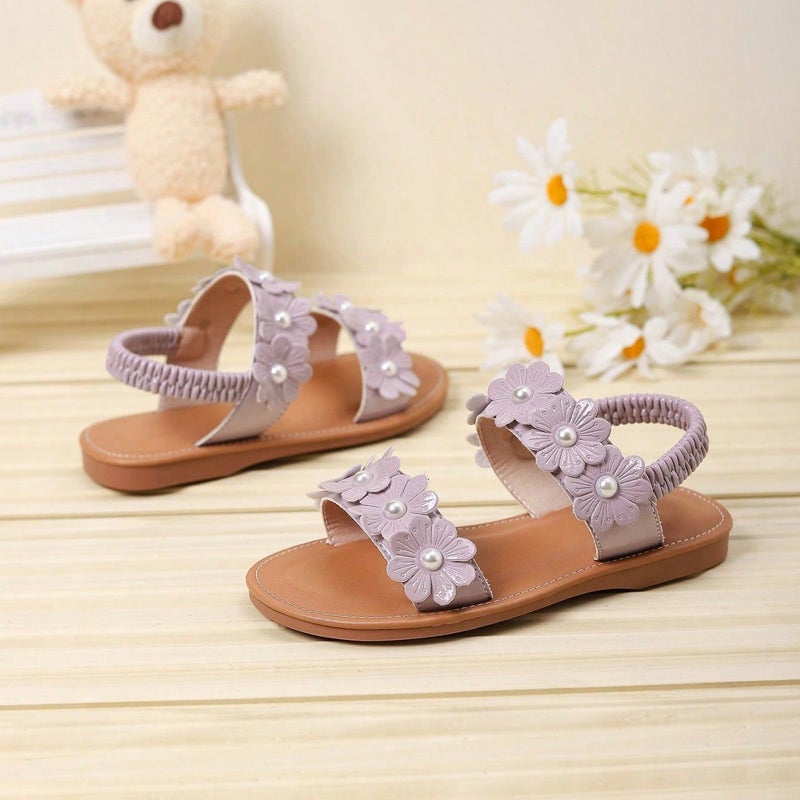 Export Children'S Sandals Pearl Flower Simple Kidsren'S Elastic Band Flats Beach Shoes For Women - Image 4