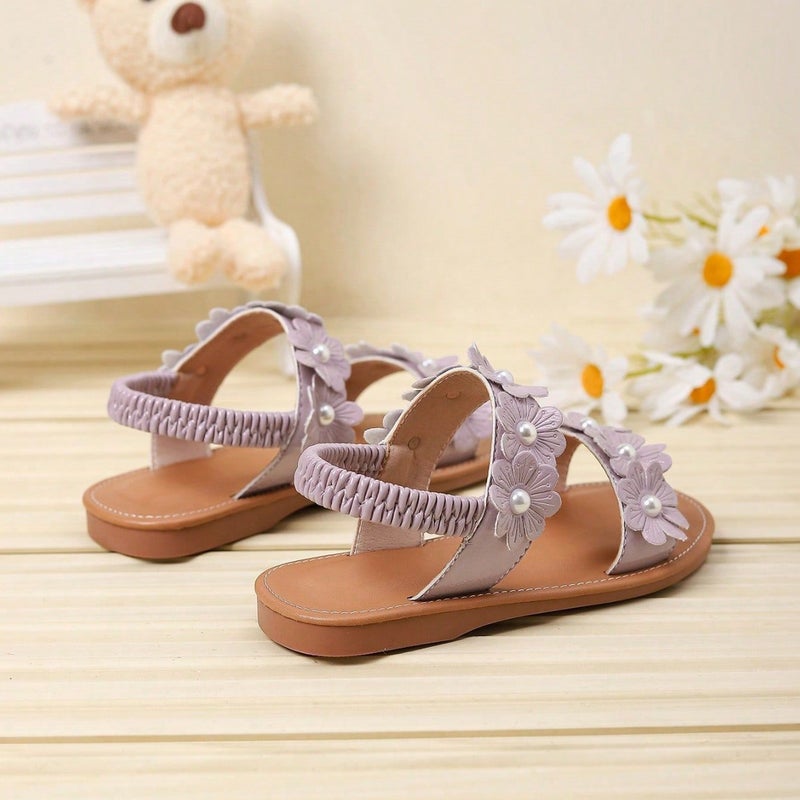 Export Children'S Sandals Pearl Flower Simple Kidsren'S Elastic Band Flats Beach Shoes For Women - Image 5