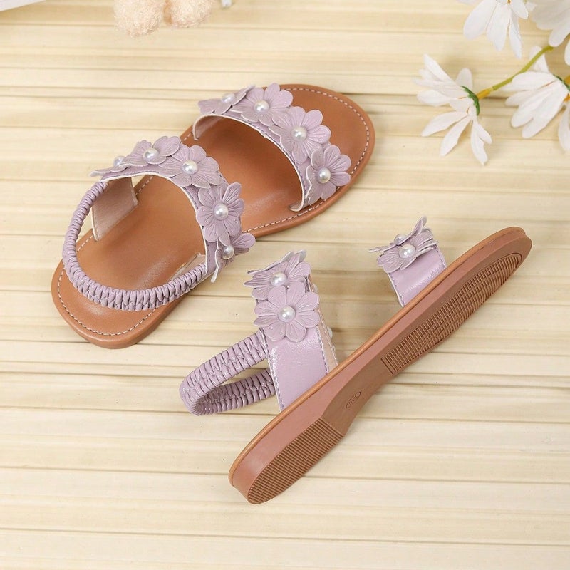 Export Children'S Sandals Pearl Flower Simple Kidsren'S Elastic Band Flats Beach Shoes For Women - Image 1