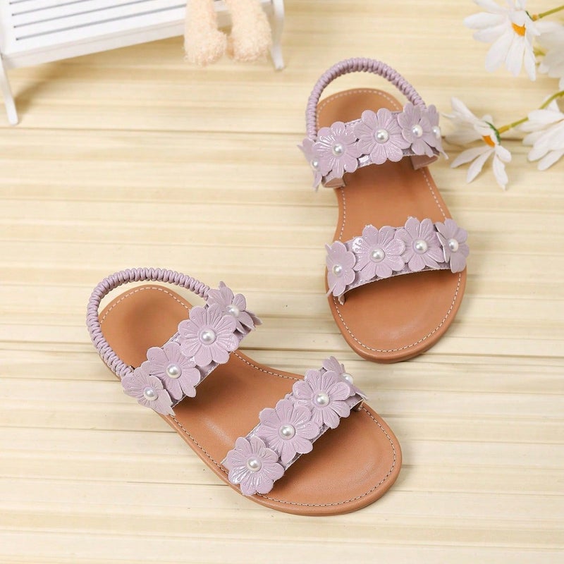 Export Children'S Sandals Pearl Flower Simple Kidsren'S Elastic Band Flats Beach Shoes For Women - Image 3