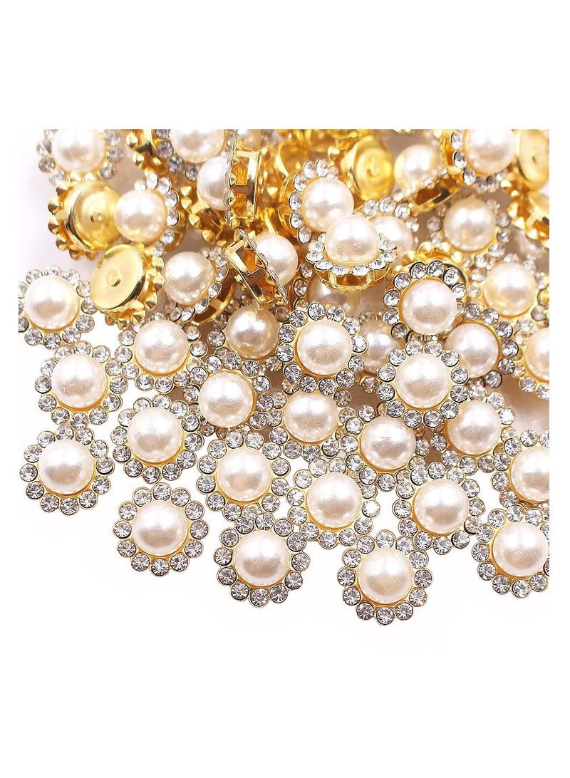 SYOSI 100 Pcs Flower Sew On Rhinestones Pearl Gold Base Crystals Pearls Beads Trim Sew Rhinestones for Clothes Shoes Earring Belt Crafts Sewing Accessories (12mm, Pearl) - Image 1