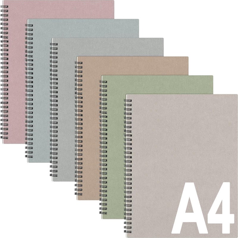 Glenmal 6 Pcs Spiral Notebook for Work A4 85 x 11 College Ruled Spiral Journal Notebook Kraft Cover Ruled Paper 120 Sheets 240 Pages for Office Study SuppliesMorandi Colors