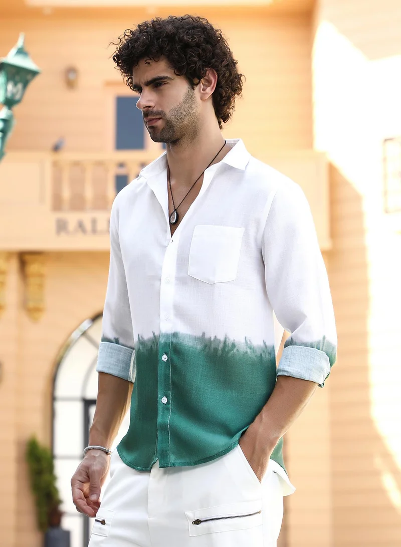 كامبوس سوترا Men's Emerald Green Ombre-Plunge Regular Shirt