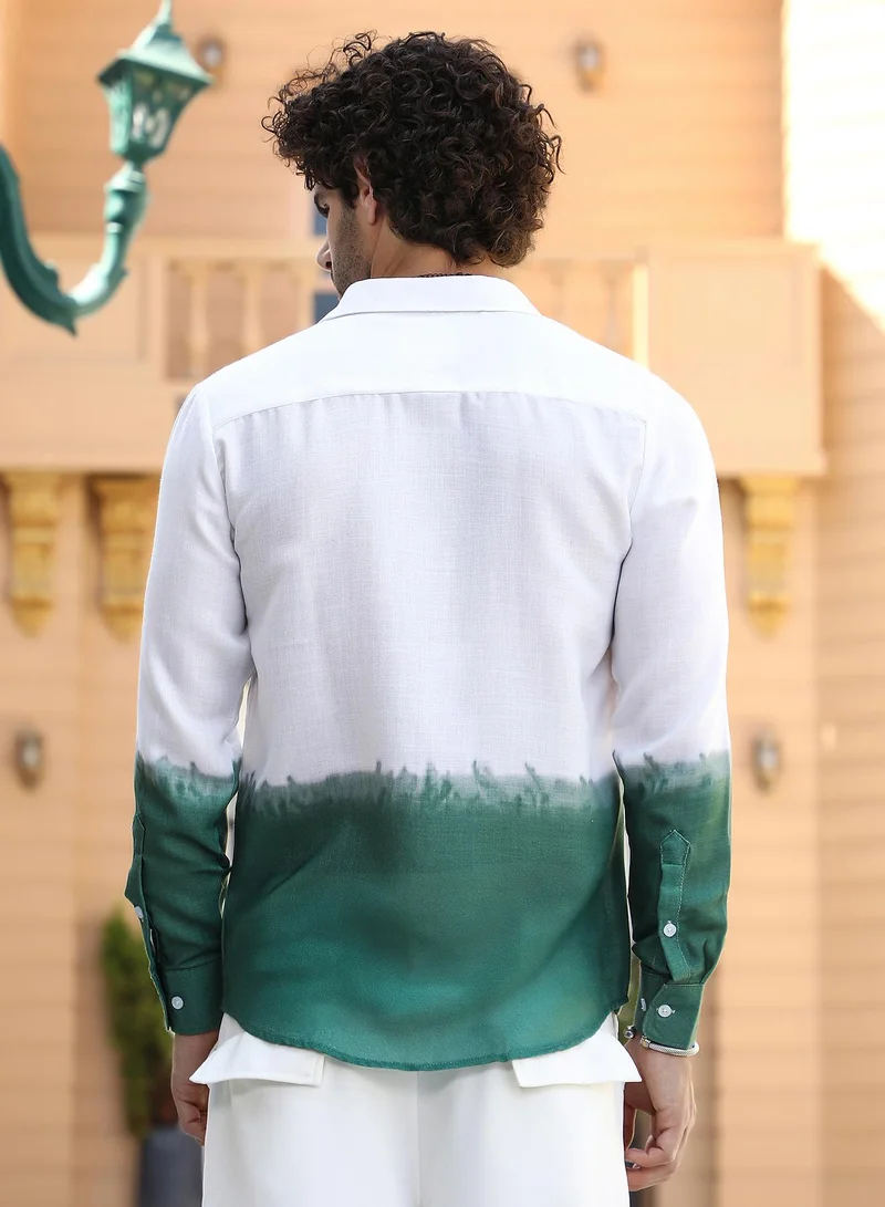 كامبوس سوترا Men's Emerald Green Ombre-Plunge Regular Shirt