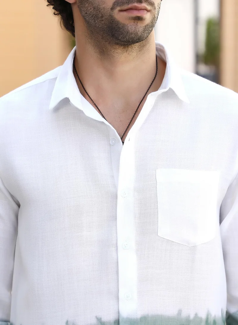 كامبوس سوترا Men's Emerald Green Ombre-Plunge Regular Shirt