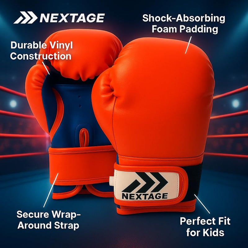 Nextage Kids 6 oz Boxing Gloves for Age 7-10 | Lightweight PU Vinyl Training Gloves with Foam Padding & Wrap‑Around Strap | Boxing Gloves for Children’s Sparring & Punching Bag Practice - Image 3