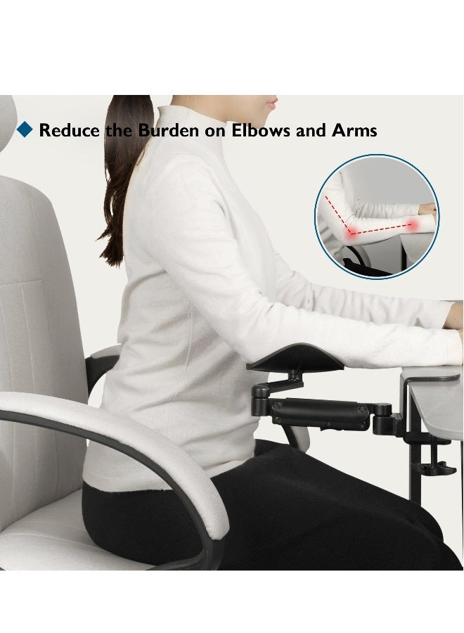 Computer Arm Rest for Desk, Ergonomic Arm Rest Support Extender for Desk Armrest Pad Rotating Elbow Rest Holder, Aluminum Extendable  Adjustable Arm Rest Holder (Black) - Image 2