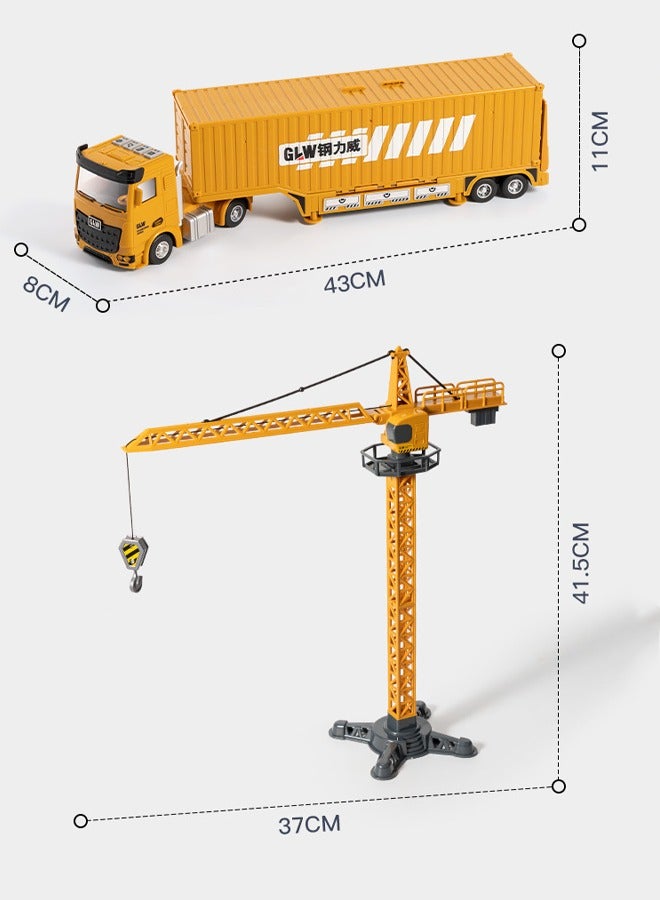 Construction Truck Toys Set Foldable construction vehicle toys Container truck toys 6 engineering vehicles and 2 engineers Track toys Inertial drive With lights and music  - Image 2