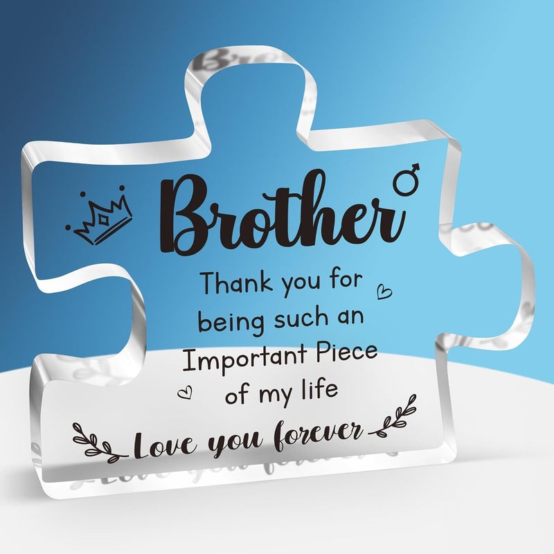Buioata Brother Gifts - Engraved Acrylic Block Puzzle Plaque Decorations 3.9 x 3.3 inch - Christmas Fathers Day Birthday Gifts for Brother, Ideas - Image 1