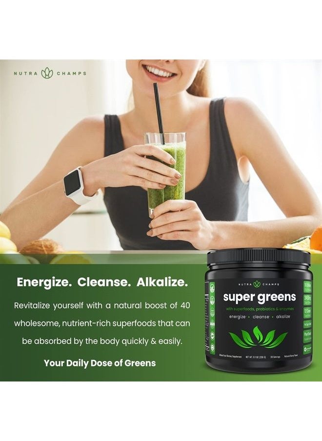 NutraChamps - NutraChamps, Super Greens, Natural Berry, 9.1 oz (258 g) - Image 1