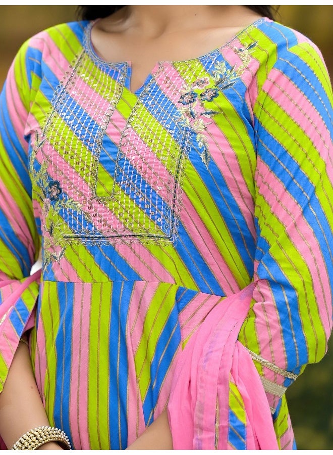 AKS Leheriya Multicolor Anarkali with Dupatta  - Image 2