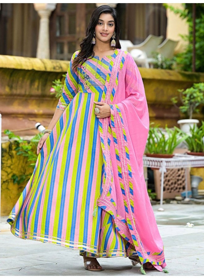 AKS Leheriya Multicolor Anarkali with Dupatta  - Image 5
