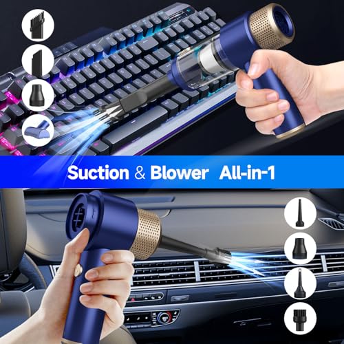 Vizeusvac Car Vacuum Cleaner 16000PA Mini Car Vacuum Cordless Powerful 7 in 1 Portable Handheld Vacuum Cordless with LED Light Dual Filters OneTouch Empty for Pet Hair Home Office - Image 3