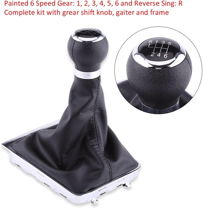 plplaaoo Car Gear Shift Cover,Black Manual Shifter Boot,Shifter Boot Cover,6 Speed Car Gear Shift Knob Stick Gaiter Boot Frame Kit,Plastic, Synthetic Leather,for Passatss B6 2005-2012 - Image 4
