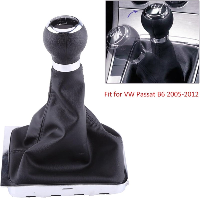plplaaoo Car Gear Shift Cover,Black Manual Shifter Boot,Shifter Boot Cover,6 Speed Car Gear Shift Knob Stick Gaiter Boot Frame Kit,Plastic, Synthetic Leather,for Passatss B6 2005-2012 - Image 5