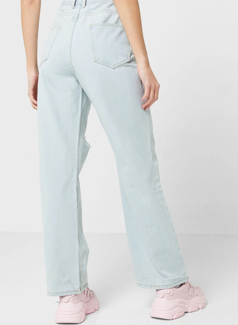 Ginger Mom Fit Jeans With Distress Detail
