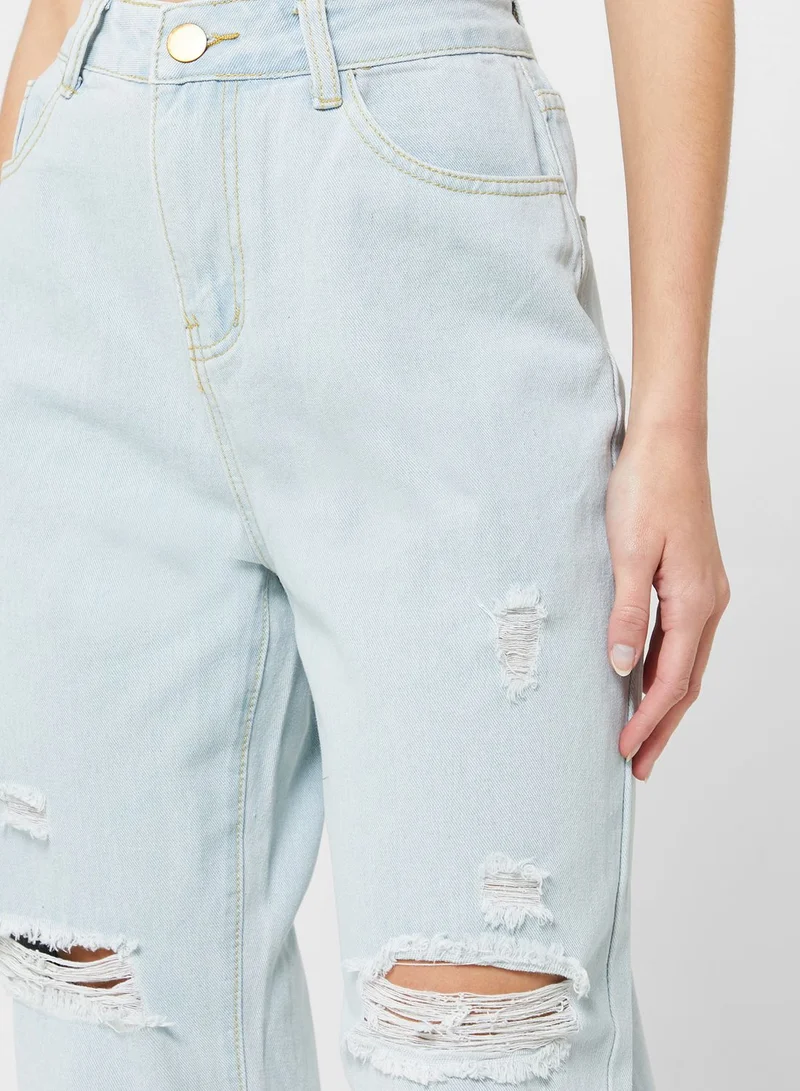 Ginger Mom Fit Jeans With Distress Detail