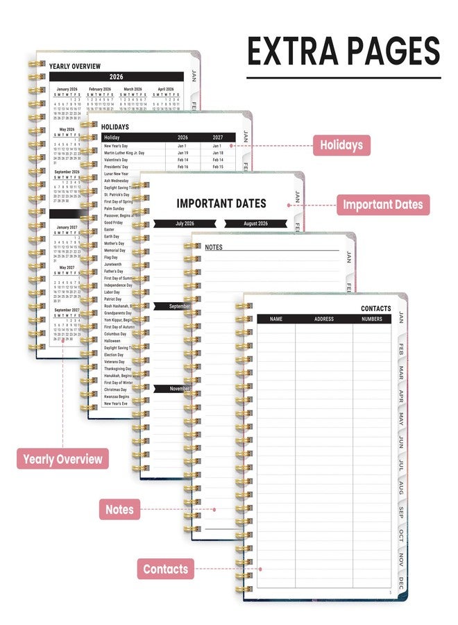 Taja 2026 Planner, Aesthetic Weekly and Monthly Planner for Women, Jan 2026 to Dec 2026, Hardcover 2026 Calendar Book with Monthly Tabs, Inner Pocket, Perfect for Office Home School - A5 (6.3" x 8.5 - Image 5