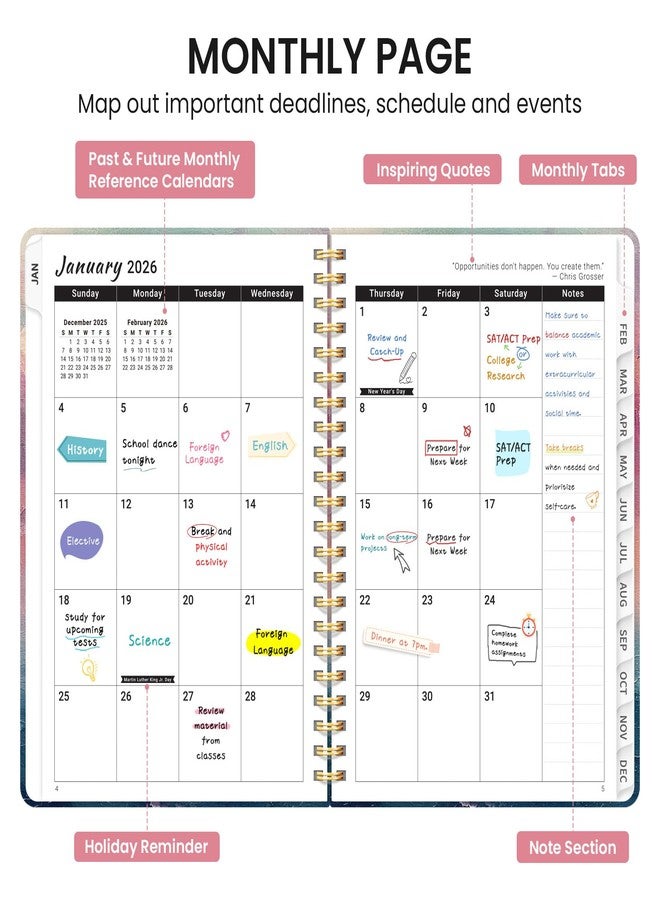 Taja 2026 Planner, Aesthetic Weekly and Monthly Planner for Women, Jan 2026 to Dec 2026, Hardcover 2026 Calendar Book with Monthly Tabs, Inner Pocket, Perfect for Office Home School - A5 (6.3" x 8.5 - Image 2
