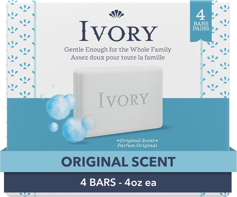 Ivory Original Bath Soap - Gentle Cleansing Bars for the Whole Family, 4 x 4 oz - Image 1