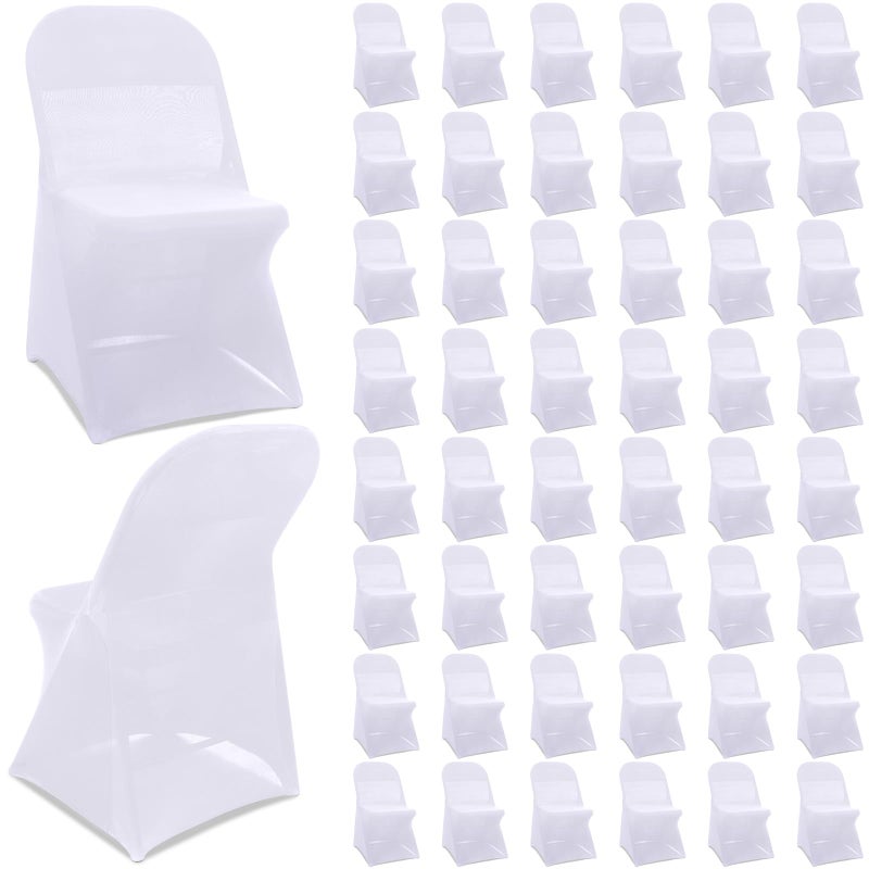 Newwiee Spandex Stretch Folding Chair Covers Bulk Fitted Universal Chair Protector Pack Removable Washable for Wedding Party Dining Banquet EventWhite50 Pcs