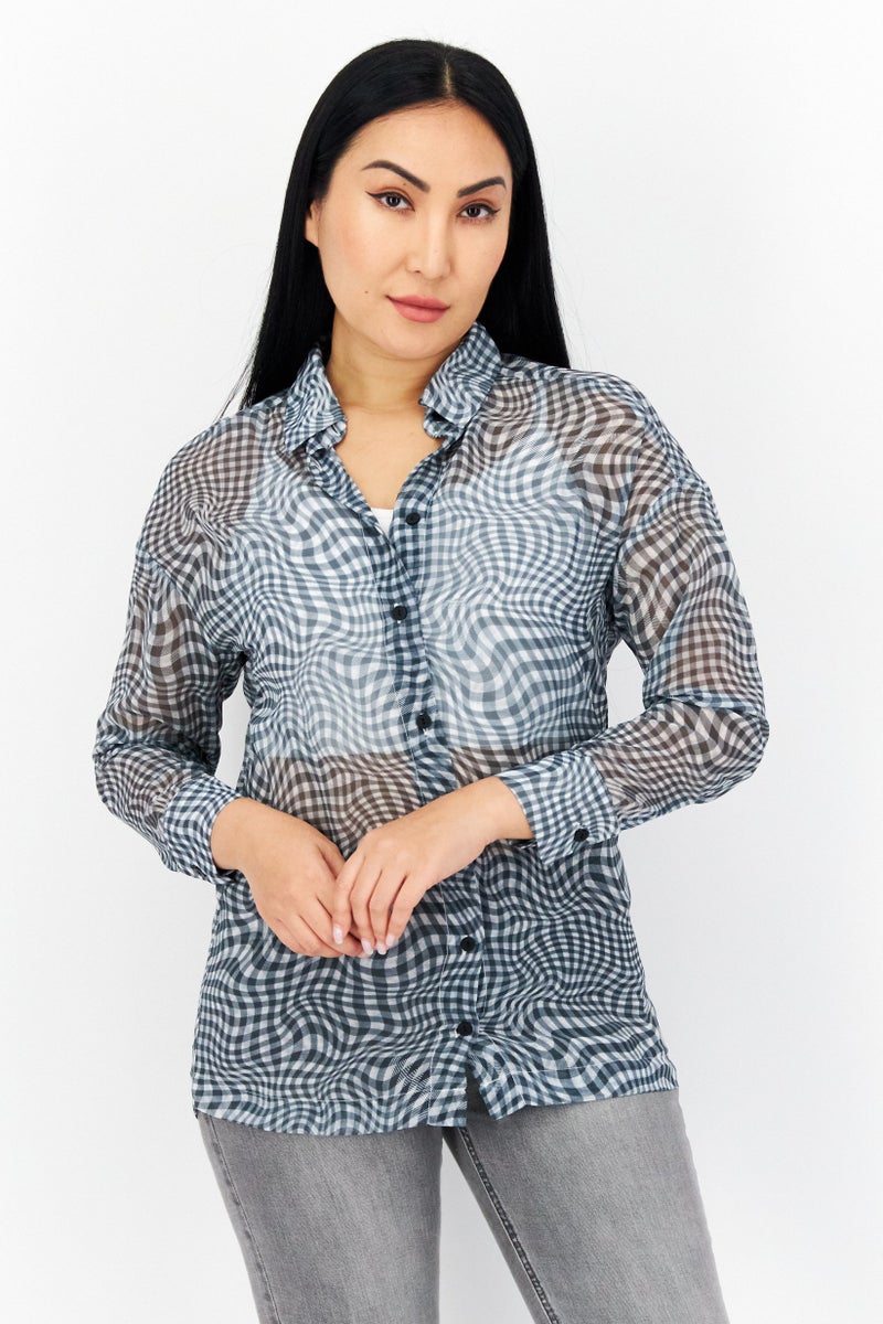 Don't Call Me Jennyfer Women Long Sleeves checkered Casual Shirt, Green  - Image 1