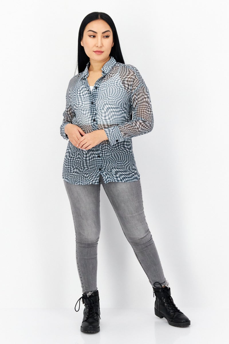 Don't Call Me Jennyfer Women Long Sleeves checkered Casual Shirt, Green  - Image 4
