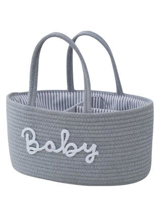 NOVOLAN منظم حفاضات الأطفال، سلة تخزين قابلة للفصل من حبل قطني، سلة حفاضات منفصلة جافة ورطبة، تخزين محمول لمستلزمات الطفل الأساسية، 36 × 22 × 18 سم، للآباء المعاصرين (رمادي)