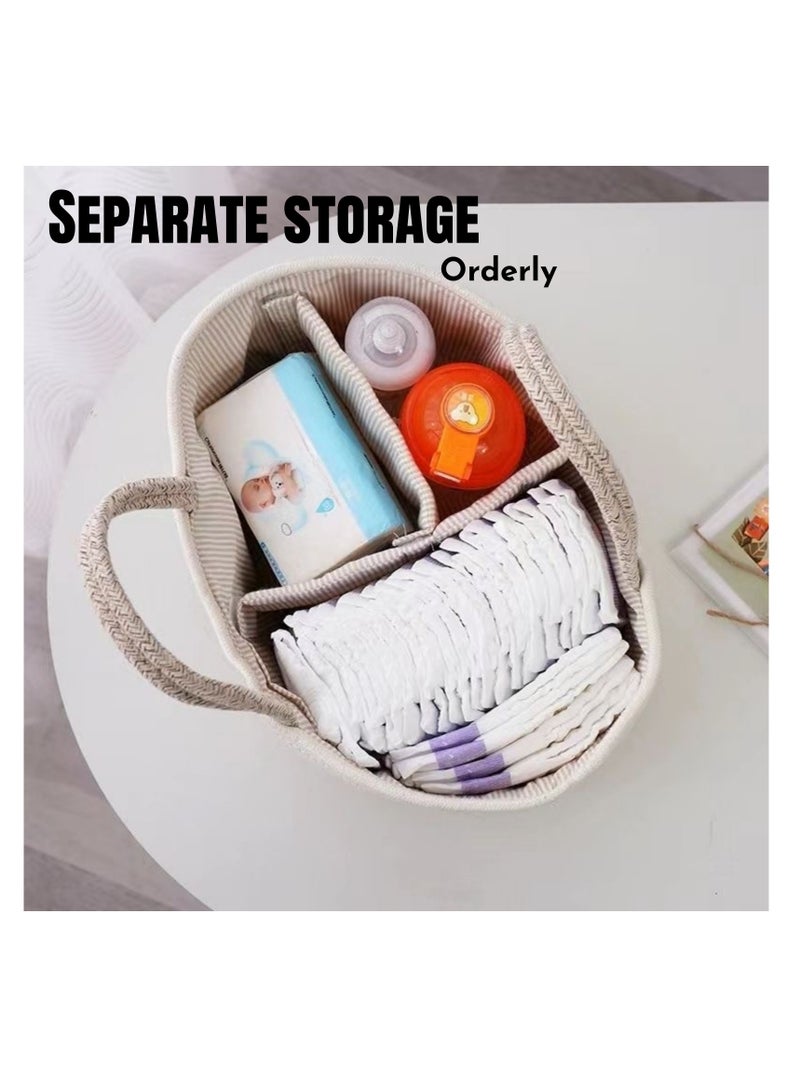 NOVOLAN NOVOLAN Baby Diaper Caddy Organizer, Detachable Cotton Rope Storage Basket, Wet & Dry Separation Diaper Bin, Portable Nursery Storage for Baby Essentials, 36 * 22 * 18cm, for Modern Parents (Grey)  - Image 3