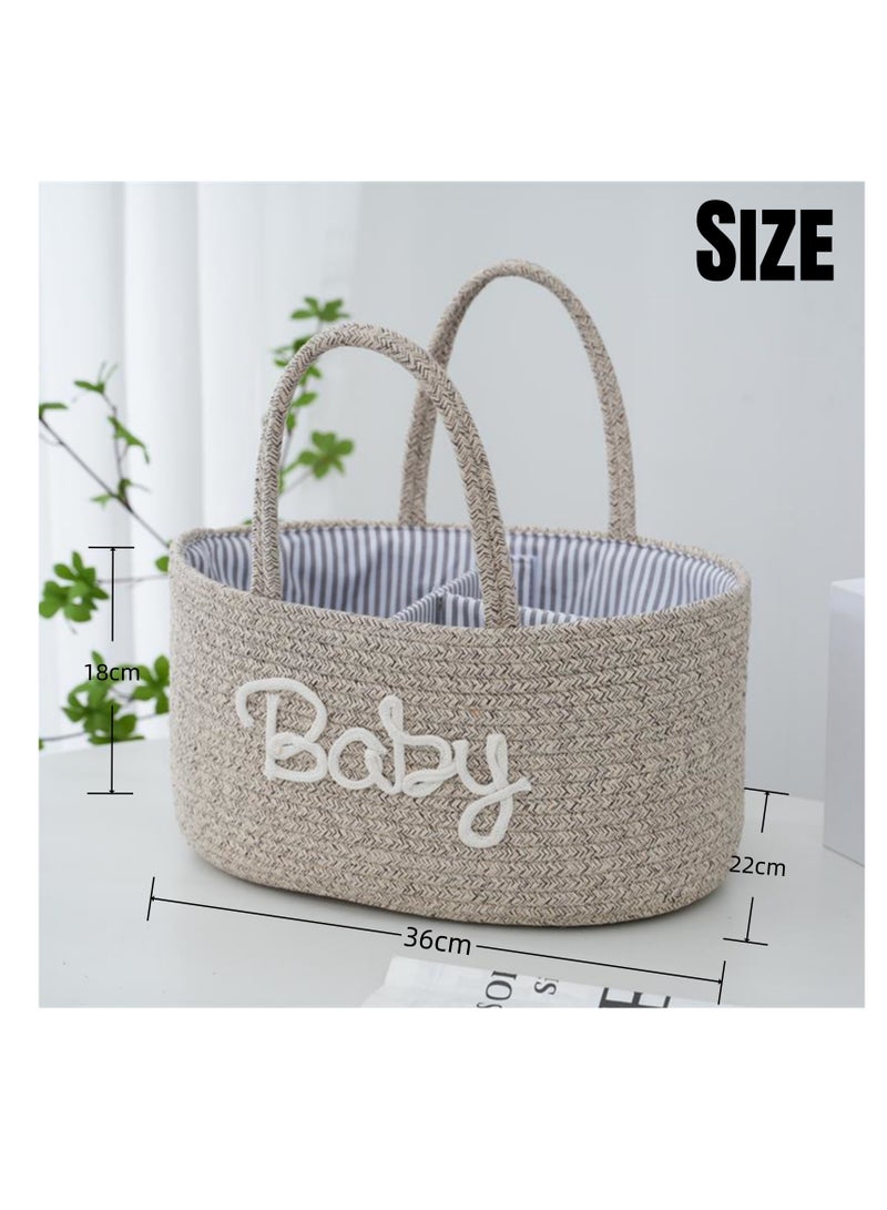 NOVOLAN NOVOLAN Baby Diaper Caddy Organizer, Detachable Cotton Rope Storage Basket, Wet & Dry Separation Diaper Bin, Portable Nursery Storage for Baby Essentials, 36 * 22 * 18cm, for Modern Parents (Grey)  - Image 4