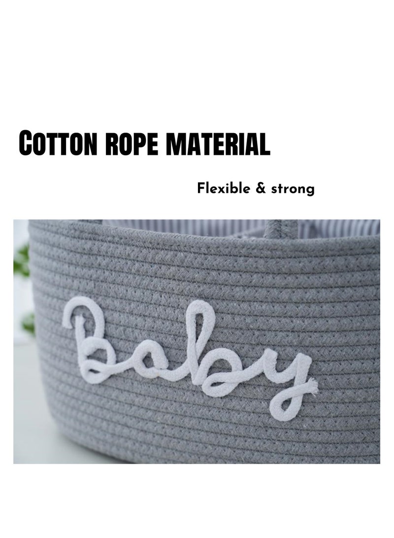 NOVOLAN NOVOLAN Baby Diaper Caddy Organizer, Detachable Cotton Rope Storage Basket, Wet & Dry Separation Diaper Bin, Portable Nursery Storage for Baby Essentials, 36 * 22 * 18cm, for Modern Parents (Grey)  - Image 5