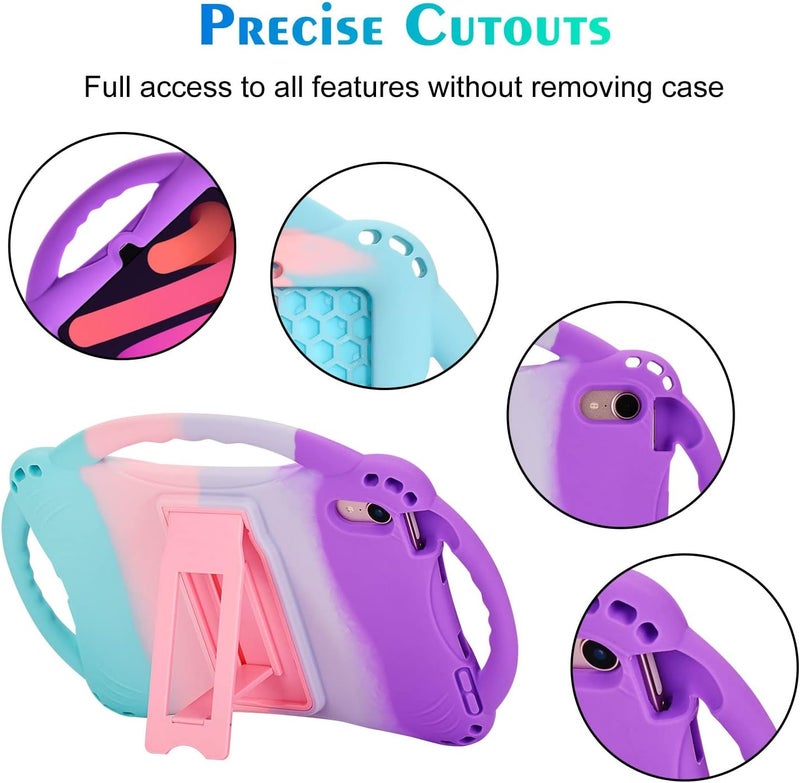 TopEsct Kids Case for iPad Mini 6th Generation Case Heavy Duty Shockproof Cover Childproof Protective Kids Cover with Three Handle Stand for 8.3 inch iPad Mini 6（Blue） (Purple&Turquoise) - Image 4