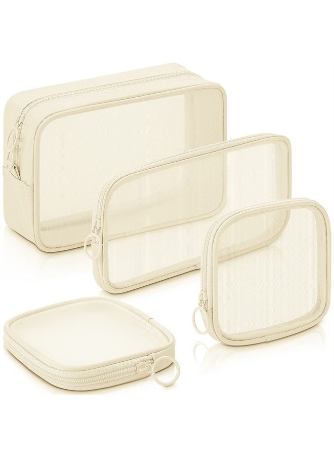 Weewooday 4 Pcs Mesh Makeup Bag Mesh Cosmetic Bag Travel Toiletry Bag Pouch with Zipper Mini Portable Makeup Cosmetic Travel Toiletry Purse Bag for Daily Toiletries Accessories (Beige, Small, Large, Mediuml) - Image 1