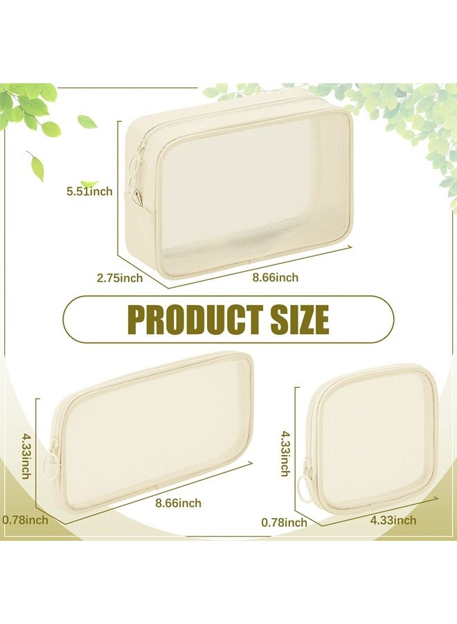 Weewooday 4 Pcs Mesh Makeup Bag Mesh Cosmetic Bag Travel Toiletry Bag Pouch with Zipper Mini Portable Makeup Cosmetic Travel Toiletry Purse Bag for Daily Toiletries Accessories (Beige, Small, Large, Mediuml) - Image 2