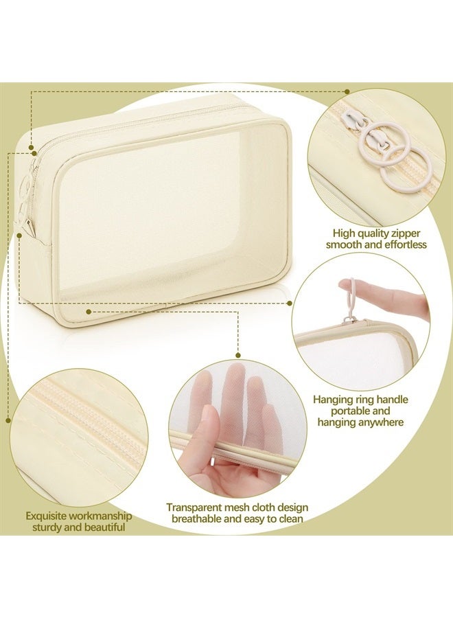 Weewooday 4 Pcs Mesh Makeup Bag Mesh Cosmetic Bag Travel Toiletry Bag Pouch with Zipper Mini Portable Makeup Cosmetic Travel Toiletry Purse Bag for Daily Toiletries Accessories (Beige, Small, Large, Mediuml) - Image 3